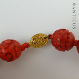 Chinese Carved Cinnabar Lacquer Necklace.