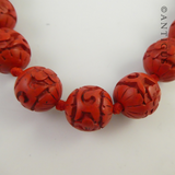 Chinese Carved Cinnabar Lacquer Necklace.