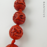 Chinese Carved Cinnabar Lacquer Necklace.