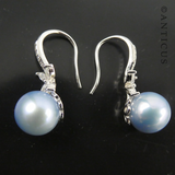 Pair of Blue Pearl and Silver Drop Earrings.