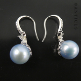 Pair of Blue Pearl and Silver Drop Earrings.