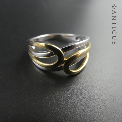 White and Yellow Gold Open-Work Knot Ring.
