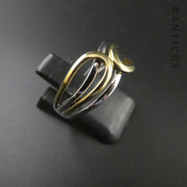 White and Yellow Gold Open-Work Knot Ring.