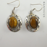 Silver and Tiger's Eye Drop Earrings.