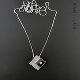 Diamond-Shaped Silver and Crystals Pendant on Chain.