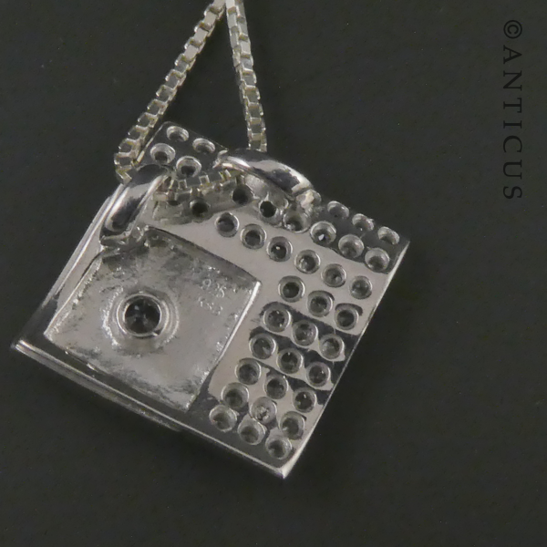 Diamond-Shaped Silver and Crystals Pendant on Chain.