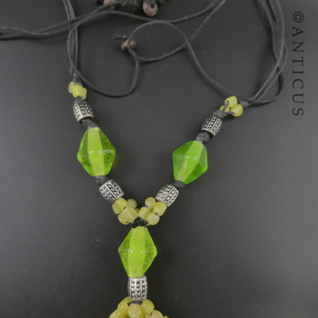 Lime Green Glass Chunky Necklace on Cord.