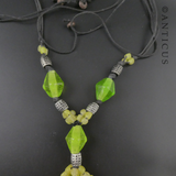 Lime Green Glass Chunky Necklace on Cord.
