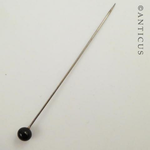 Short Mourning Hatpin, Bead Finial.