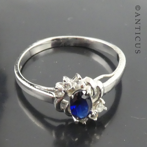 Silver & Faux Sapphire Ring.