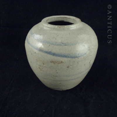 Grey and Blue Ginger Jar, Old Chinese Stoneware.