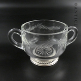 Sugar and Creamer, Etched Glass, Silver Plate.