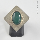 Silver and Green Agate Modern Ring.