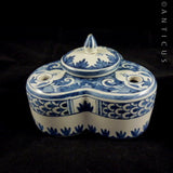 Blue and White Faience Inkwell, Handpainted.