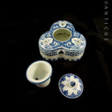 Blue and White Faience Inkwell, Handpainted.