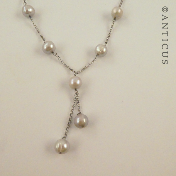 Grey Pearls and Silver Chain Necklace.