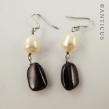 Garnet and Pearl Necklace, Earrings Set.