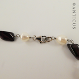Garnet and Pearl Necklace, Earrings Set.