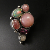 Pink Fire Opal, Rhodochrosite and Silver Earrings.