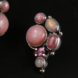 Pink Fire Opal, Rhodochrosite and Silver Earrings.