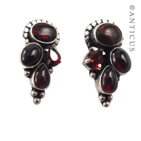 Garnet, Carnelian and Silver Earrings.