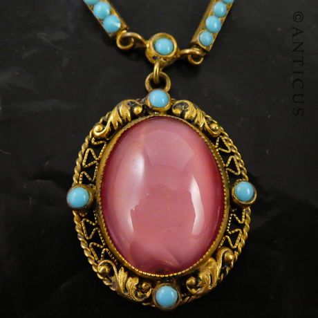 Pink and Turquoise 1930s Pendant Necklace.