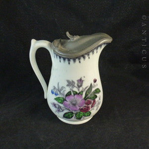 Victorian Ceramic Pewter-Lidded Jug or Pitcher.