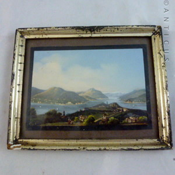 Italian Miniature Gouache Painting, Riverscape.