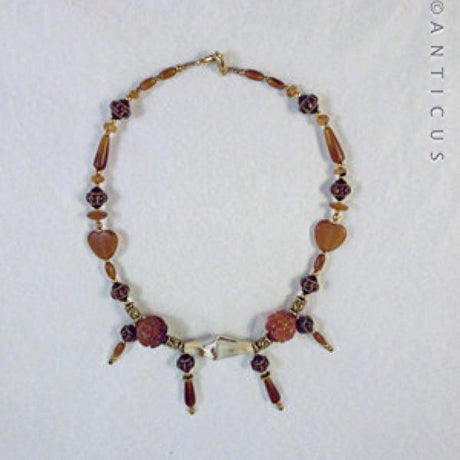 Vintage Necklace, Carved Cornelian and Horn.