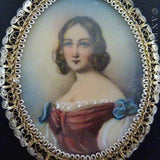Pendant or Brooch, Hand Painted Miniature of Woman, Antique.