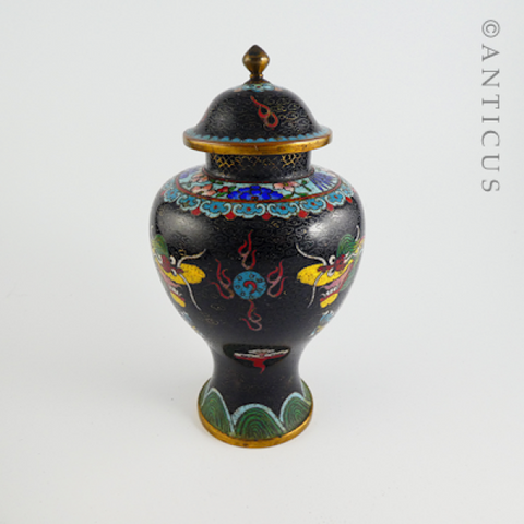 Vintage Cloisonne Lidded Vase with Dragons.