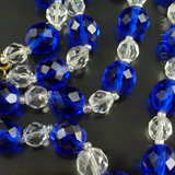Crystal Bead Necklace, Bright Blue and Clear Beads.