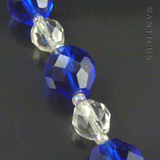 Crystal Bead Necklace, Bright Blue and Clear Beads.