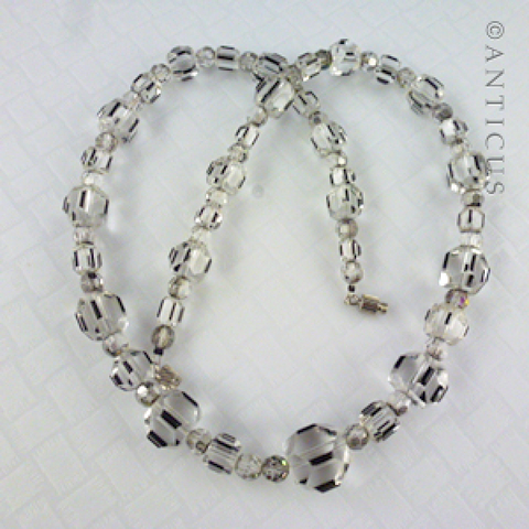 Art Deco Necklace, Crystal and Black Highlight Beads.