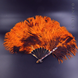Orange Ostrich Feather Fan, Tortoiseshell Struts.