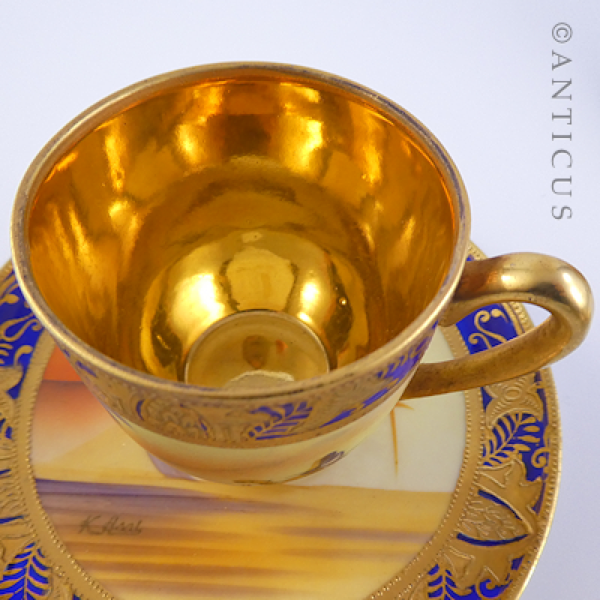 Set of 4 Camel China Cups, Saucers, Sugar, Signed.