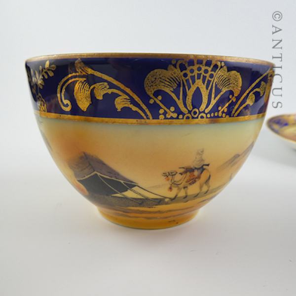 Set of 4 Camel China Cups, Saucers, Sugar, Signed.