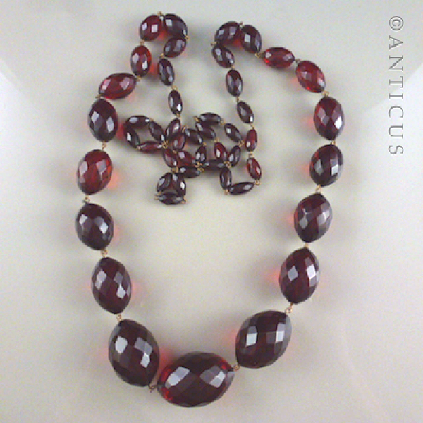 Vintage Faceted Red Amberine Long Necklace.