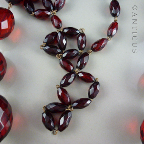 Vintage Faceted Red Amberine Long Necklace.