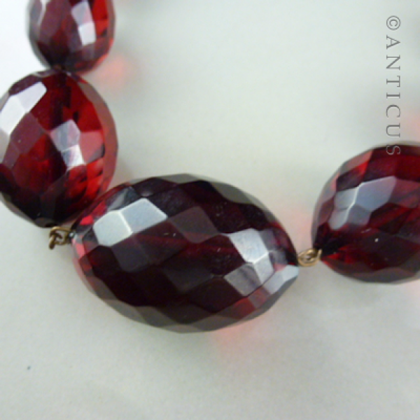 Vintage Faceted Red Amberine Long Necklace.