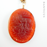 Victorian Glass Pendant and Chain, Scene of Deer.