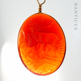 Victorian Glass Pendant and Chain, Scene of Deer.