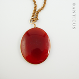Victorian Glass Pendant and Chain, Scene of Deer.