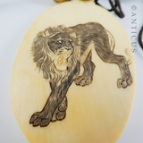 1920's Ivory Flapper's Mirror Necklace with Lion.