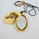 1920's Ivory Flapper's Mirror Necklace with Lion.