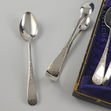 Late 1800s Set of 12 Teaspoons and Sugar Tongs, Boxed.