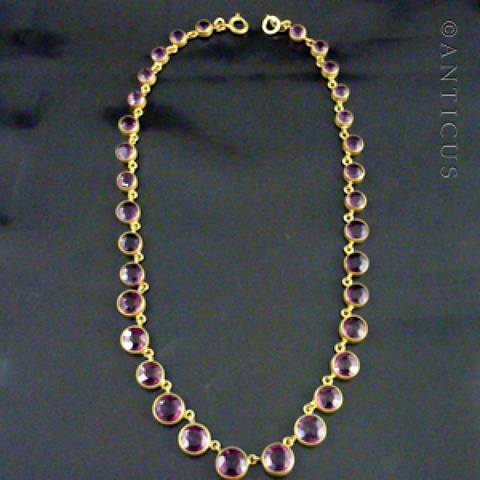 Victorian Paste Amethyst and Gilt Metal Necklace.