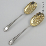 Pair of Victorian Berry Spoons with Gilded Bowls.