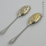 Pair of Victorian Berry Spoons with Gilded Bowls.