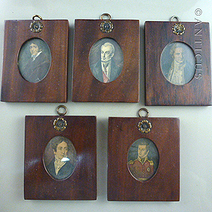Set of Five 19th Century Mahogany Framed Miniatures.